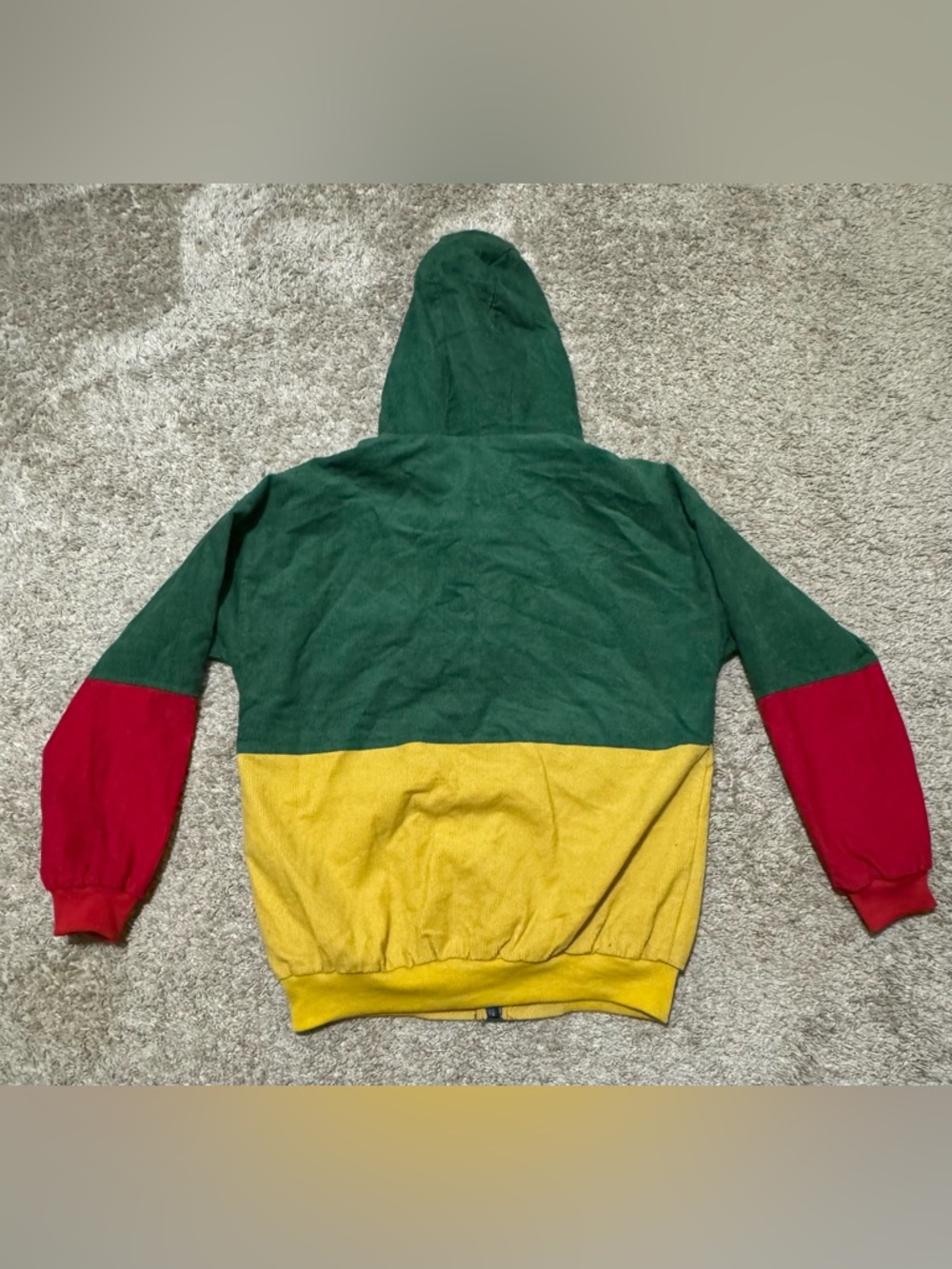 Vintage Colorblock Corduroy Hooded Jacket Women’s Small Retro Green Red Yellow - Picture 5 of 6